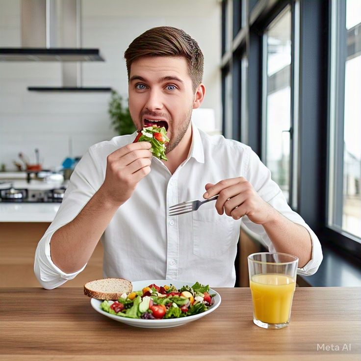 man eating healthy food